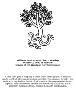 October 2, 2022 – Sunday Service Bulletin