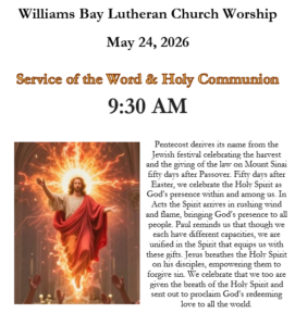 Sunday, May 24, 2026 Worship Bulletin