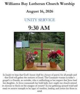 Sunday, August 16 2026 Worship Bulletin