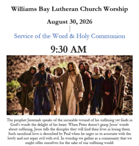 Sunday, August 30 2026 Worship Bulletin