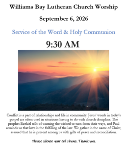 Sunday, September 6 2026 Worship Bulletin