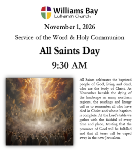 Sunday, November 1, 2026 Worship Bulletin